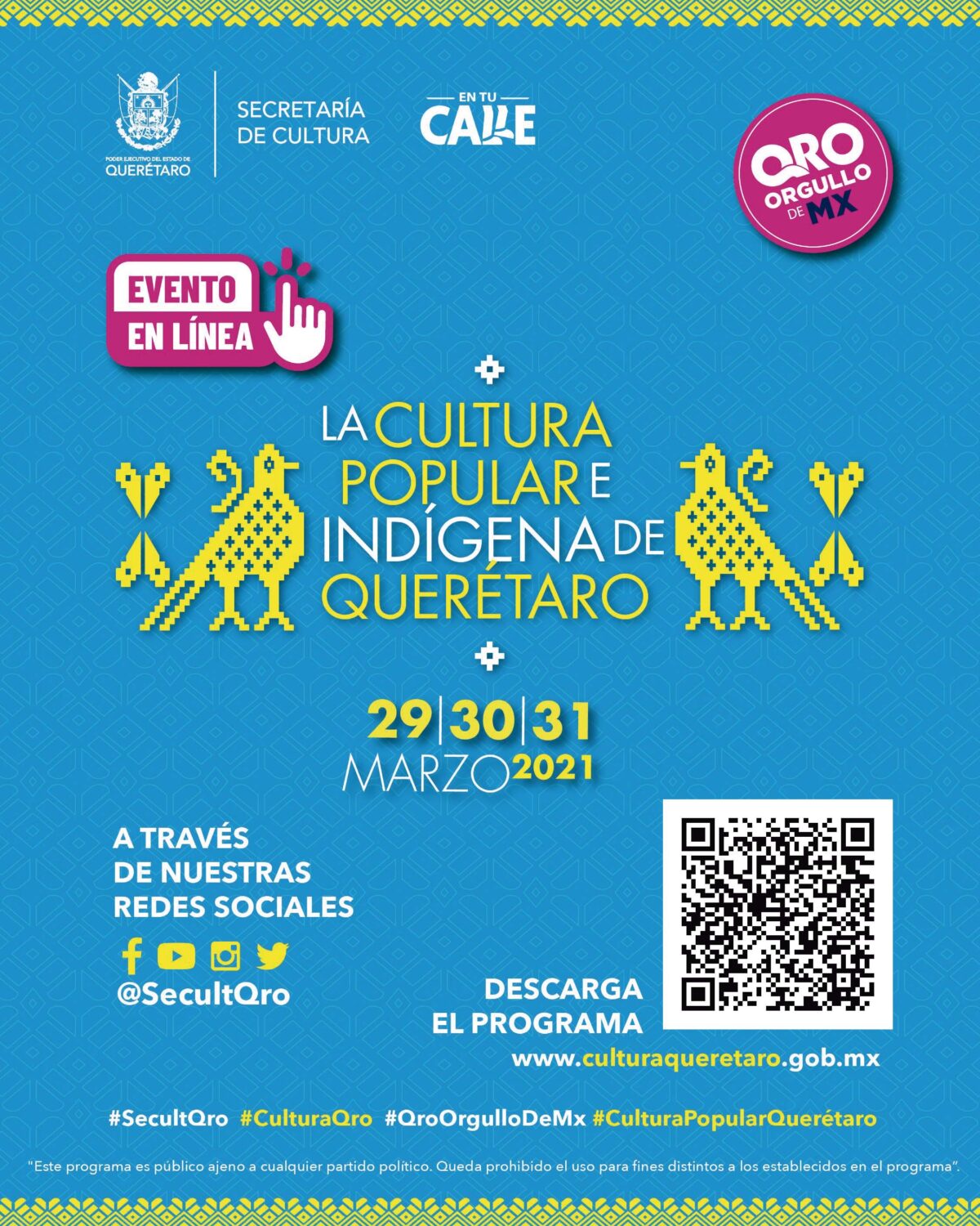 Anuncian: Evento virtual “La Cultura Popular e Indígena de Querétaro 2021”