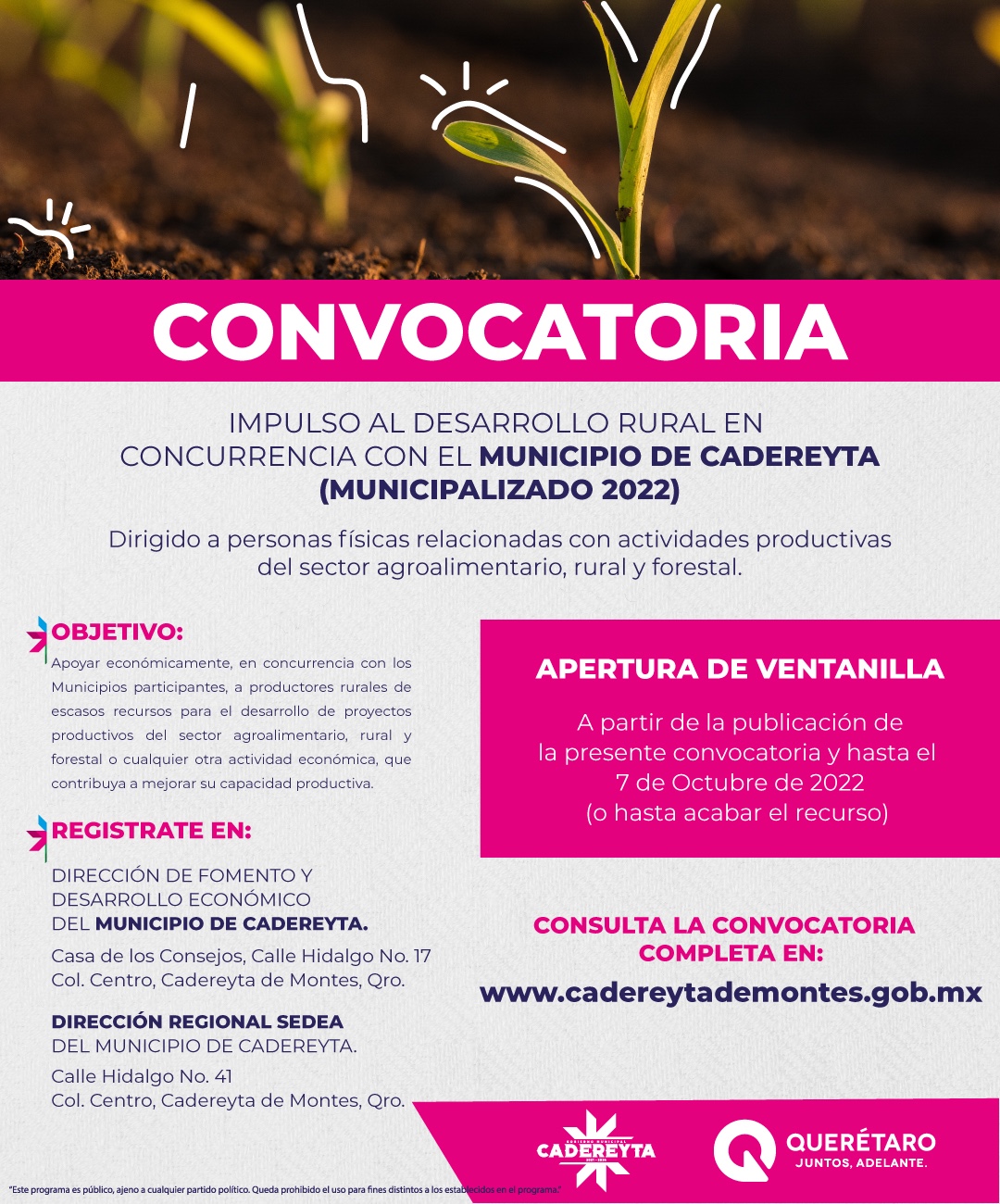 Abre Convocatoria para apoyo Municipalizado en Cadereyta Para Fortalecer el Sector Agropecuario