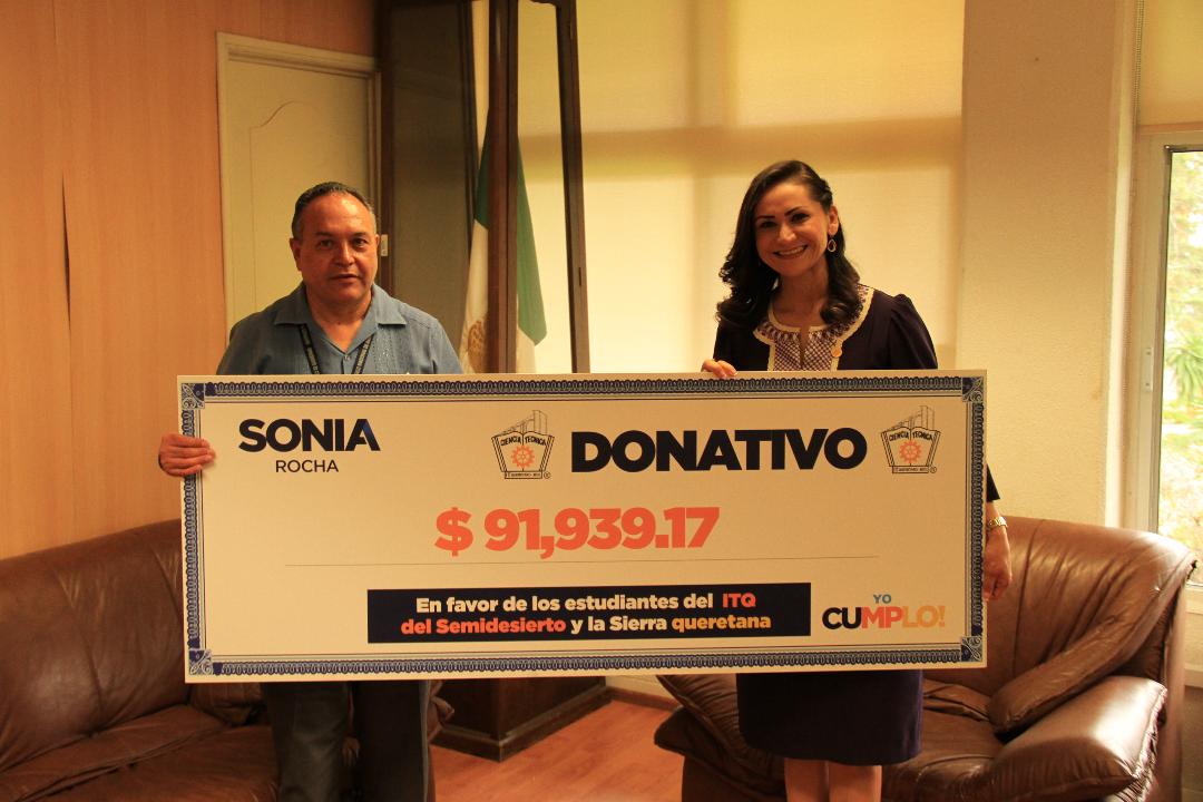 Entrega donativo:  Sonia Rocha cumple compromiso con Tecnológico Nacional de México campus Querétaro