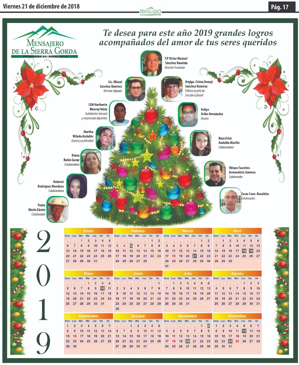 Calendario 2019 Mensajero de la Sierra Gorda