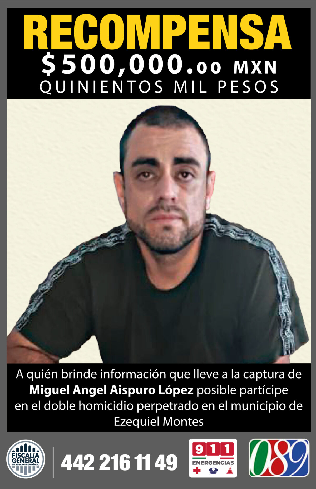 Ofrecen Medio Millón de pesos: Como Recompensa para quien proporcione datos para la captura de homicida de Ezequiel Montes