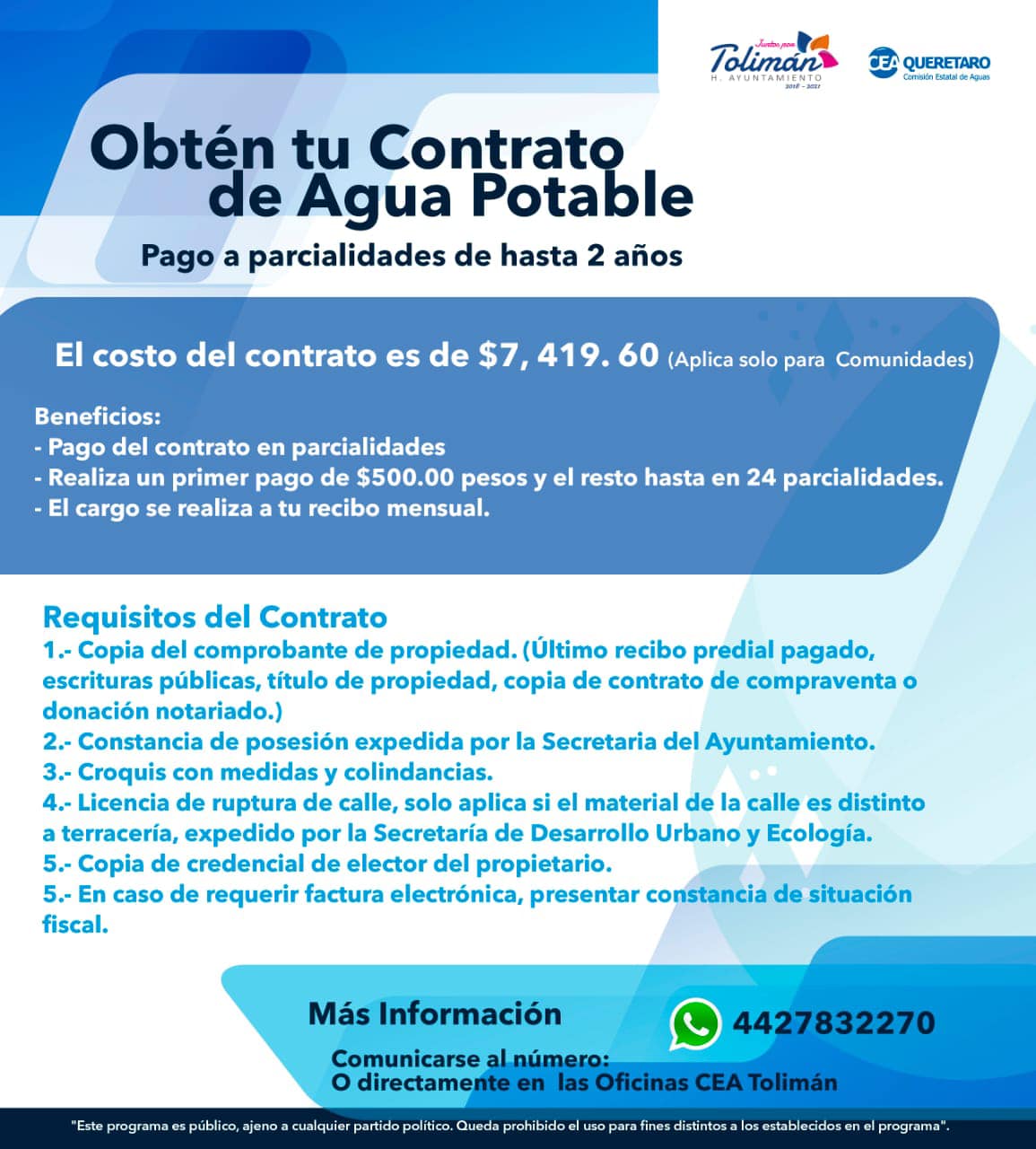 Presenta: Municipio de Tolimán y CEA Contrato de Agua en Parcialidades.